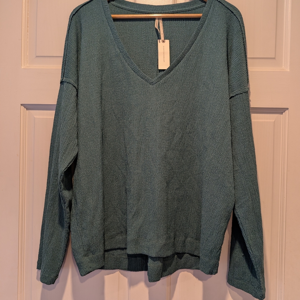 NWT Anthropologie Green Sweater Festive Holiday Office Casual Cozy XL *Flaw